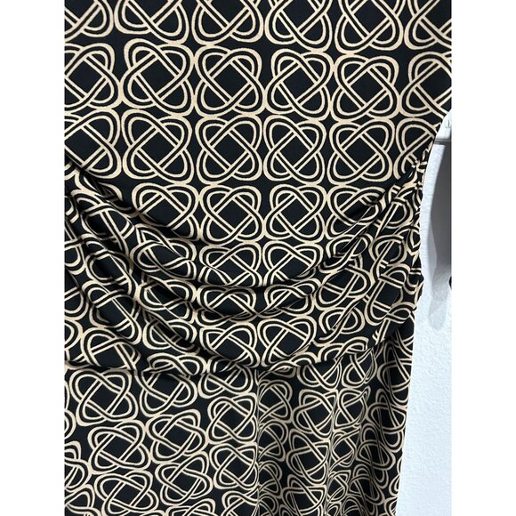 En Focus Studio Black Tan Geometric Print Ruched Waist Dress Size 12 - Picture 4 of 9